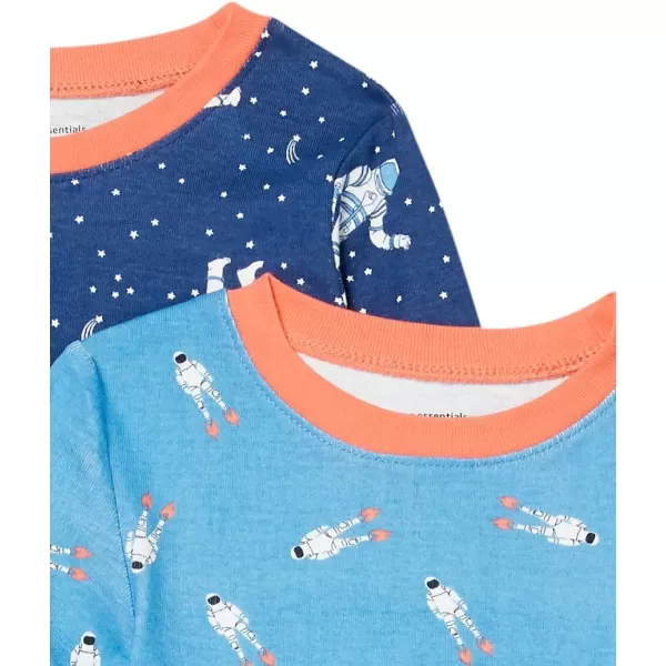 Amazon Essentials Unisex Babies Toddlers and Kids SnugFit Cotton Pajama Sleepwear Sets2 Light Blue SpaceDark Blue Stars