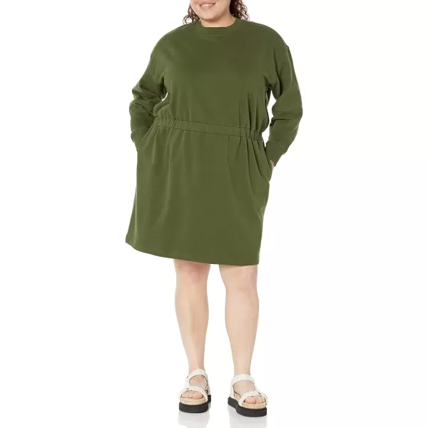 Amazon Essentials Womens Knit Waisted Sweatshirt Dress Available in Plus SizeDark Olive