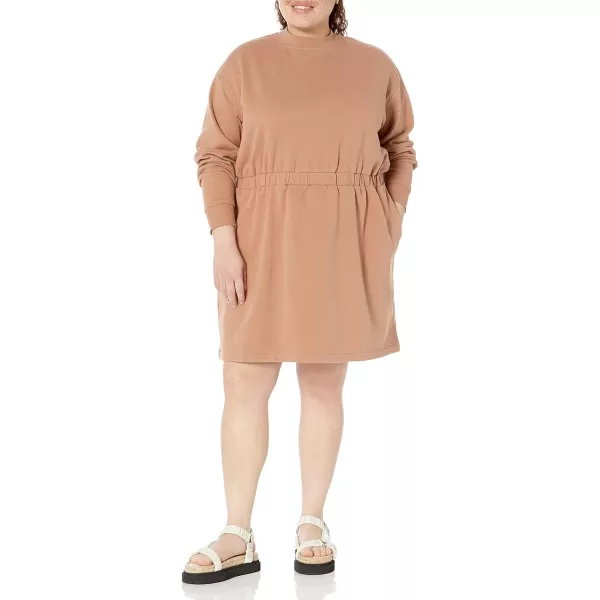 Amazon Essentials Womens Knit Waisted Sweatshirt Dress Available in Plus SizeLight Brown