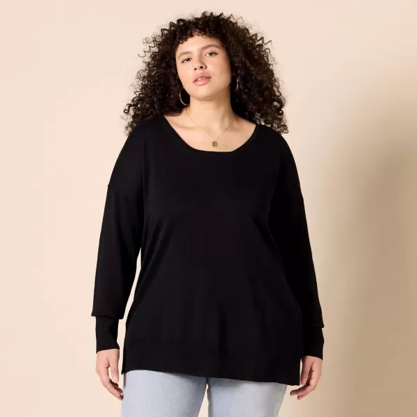 Amazon Essentials Womens Lightweight LongSleeve ScoopNeck Tunic Sweater Available in Plus SizeBlack