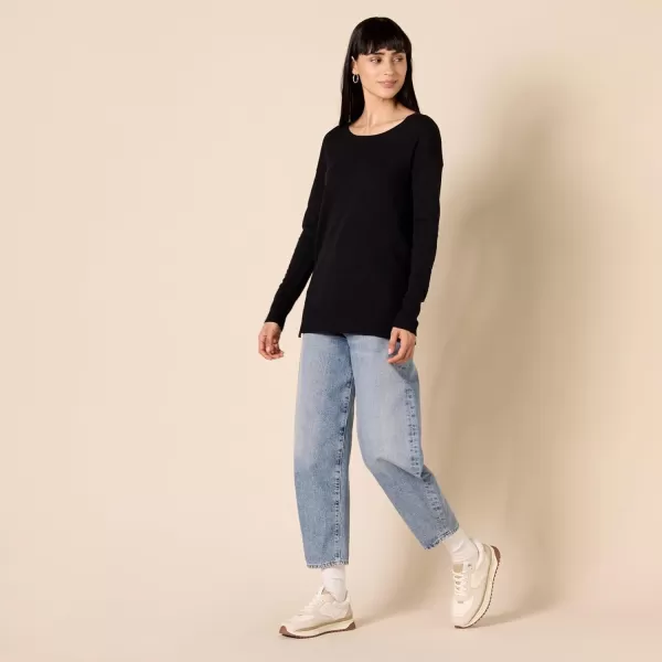 Amazon Essentials Womens Lightweight LongSleeve ScoopNeck Tunic Sweater Available in Plus SizeBlack