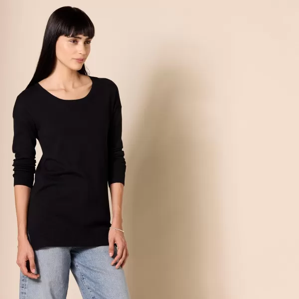 Amazon Essentials Womens Lightweight LongSleeve ScoopNeck Tunic Sweater Available in Plus SizeBlack