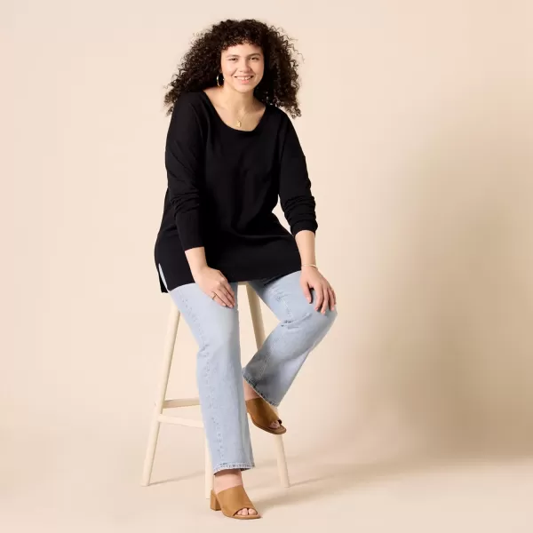 Amazon Essentials Womens Lightweight LongSleeve ScoopNeck Tunic Sweater Available in Plus SizeBlack