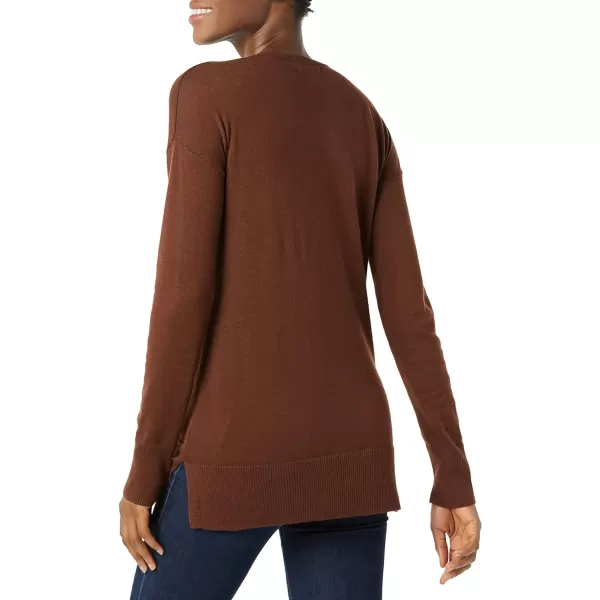 Amazon Essentials Womens Lightweight LongSleeve ScoopNeck Tunic Sweater Available in Plus SizeBrown