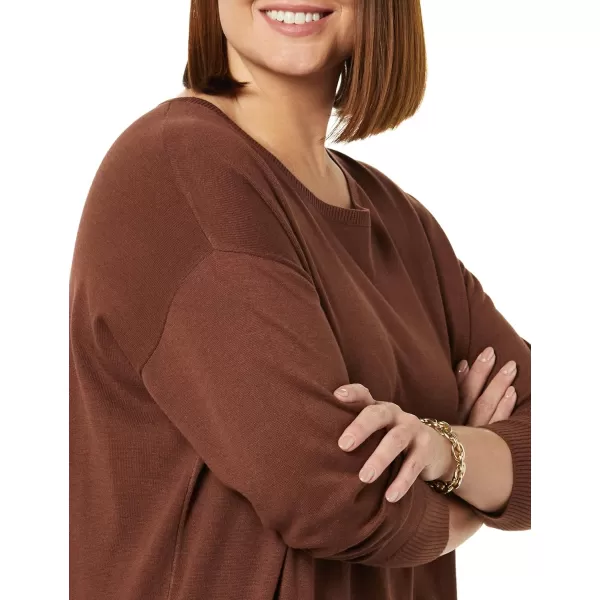 Amazon Essentials Womens Lightweight LongSleeve ScoopNeck Tunic Sweater Available in Plus SizeBrown