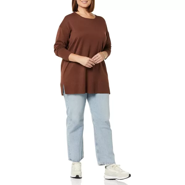 Amazon Essentials Womens Lightweight LongSleeve ScoopNeck Tunic Sweater Available in Plus SizeBrown