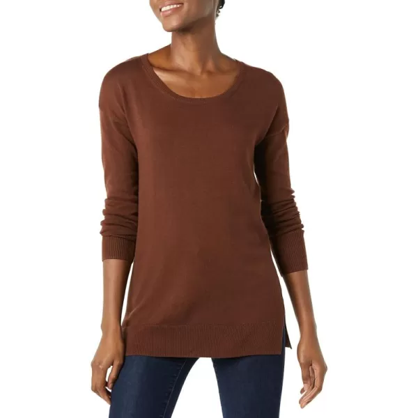 Amazon Essentials Womens Lightweight LongSleeve ScoopNeck Tunic Sweater Available in Plus SizeBrown