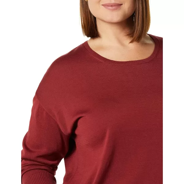 Amazon Essentials Womens Lightweight LongSleeve ScoopNeck Tunic Sweater Available in Plus SizeBurgundy