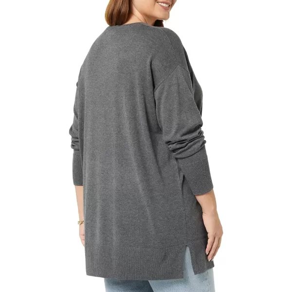 Amazon Essentials Womens Lightweight LongSleeve ScoopNeck Tunic Sweater Available in Plus SizeCharcoal Heather