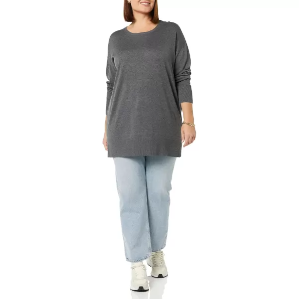 Amazon Essentials Womens Lightweight LongSleeve ScoopNeck Tunic Sweater Available in Plus SizeCharcoal Heather