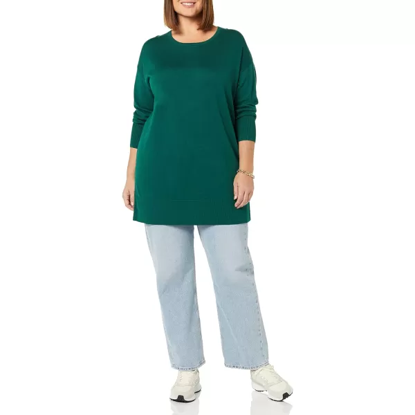 Amazon Essentials Womens Lightweight LongSleeve ScoopNeck Tunic Sweater Available in Plus SizeDark Green