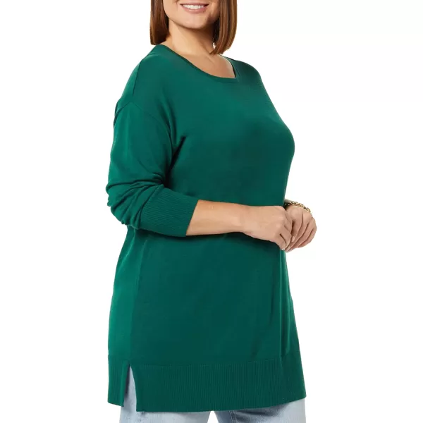 Amazon Essentials Womens Lightweight LongSleeve ScoopNeck Tunic Sweater Available in Plus SizeDark Green