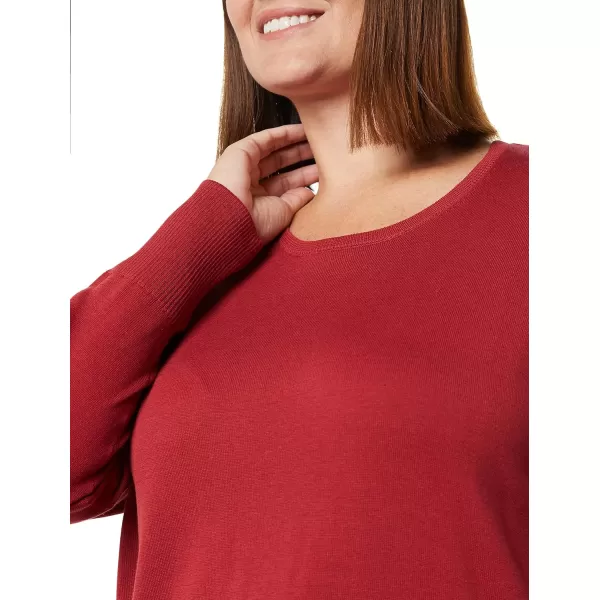 Amazon Essentials Womens Lightweight LongSleeve ScoopNeck Tunic Sweater Available in Plus SizeDark Red