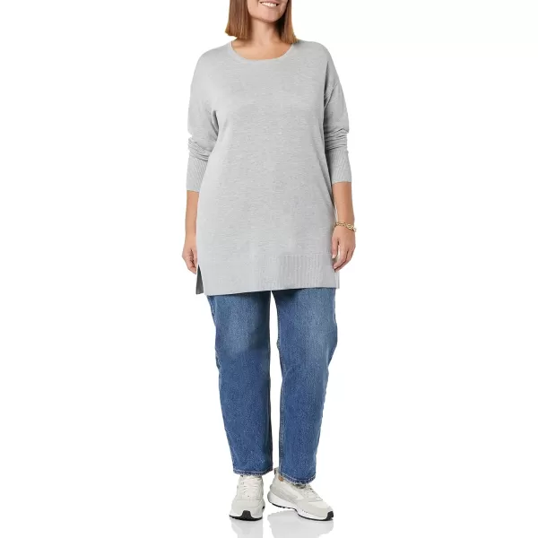Amazon Essentials Womens Lightweight LongSleeve ScoopNeck Tunic Sweater Available in Plus SizeLight Grey Heather