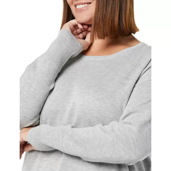 Amazon Essentials Womens Lightweight LongSleeve ScoopNeck Tunic Sweater Available in Plus SizeLight Grey Heather