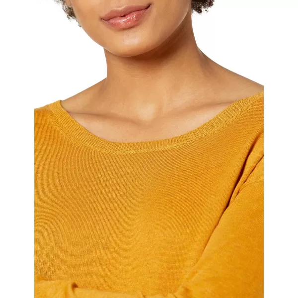 Amazon Essentials Womens Lightweight LongSleeve ScoopNeck Tunic Sweater Available in Plus SizeMustard Yellow