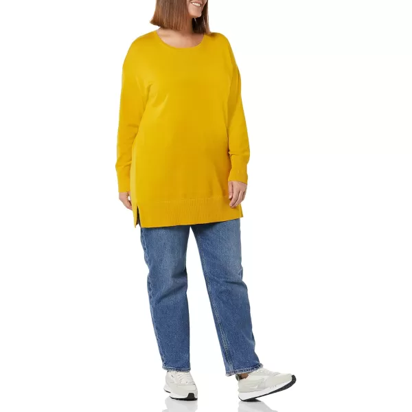 Amazon Essentials Womens Lightweight LongSleeve ScoopNeck Tunic Sweater Available in Plus SizeMustard Yellow