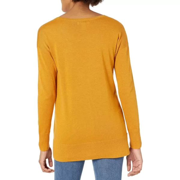 Amazon Essentials Womens Lightweight LongSleeve ScoopNeck Tunic Sweater Available in Plus SizeMustard Yellow