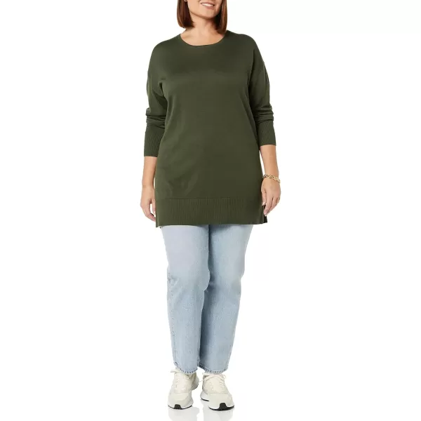 Amazon Essentials Womens Lightweight LongSleeve ScoopNeck Tunic Sweater Available in Plus SizeOlive