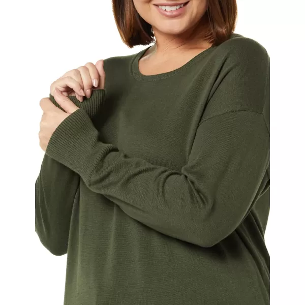 Amazon Essentials Womens Lightweight LongSleeve ScoopNeck Tunic Sweater Available in Plus SizeOlive