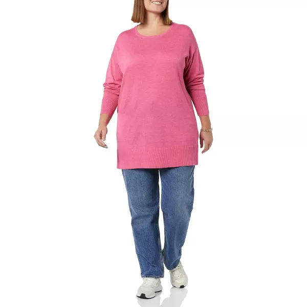 Amazon Essentials Womens Lightweight LongSleeve ScoopNeck Tunic Sweater Available in Plus SizePink Heather