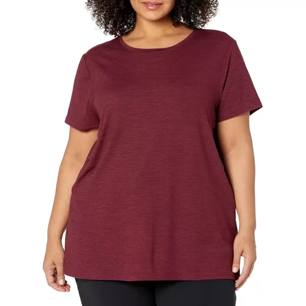Amazon Essentials Womens Tech Stretch ShortSleeve Crewneck TShirt Available in Plus Size Multipacks2 BlackBurgundy Space Dye