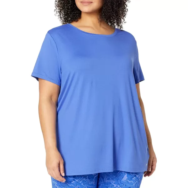 Amazon Essentials Womens Tech Stretch ShortSleeve Crewneck TShirt Available in Plus Size Multipacks2 BlueOrchid Purple