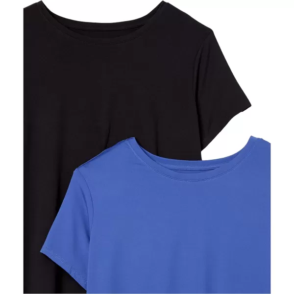 Amazon Essentials Womens Tech Stretch ShortSleeve Crewneck TShirt Available in Plus Size Multipacks2 Bright BlueBlack