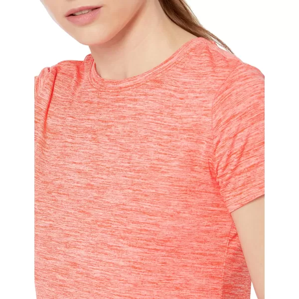 Amazon Essentials Womens Tech Stretch ShortSleeve Crewneck TShirt Available in Plus Size Multipacks2 Coral Orange Space DyeLight Blue Space Dye