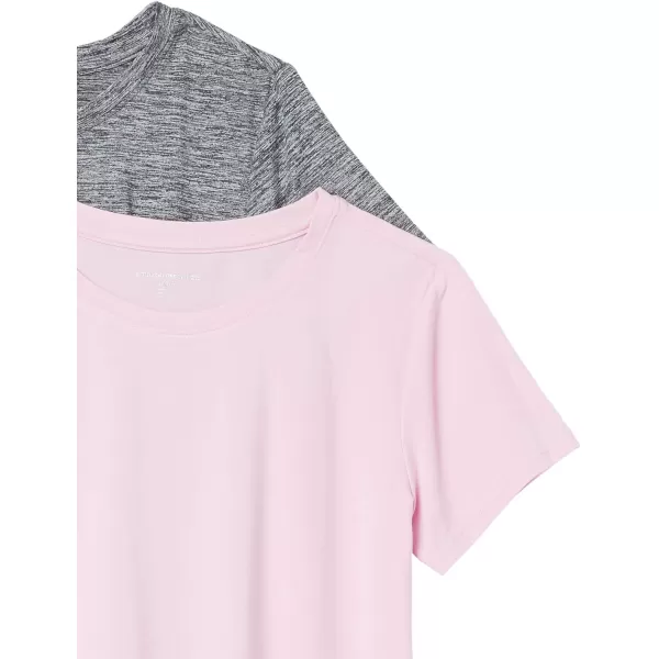 Amazon Essentials Womens Tech Stretch ShortSleeve Crewneck TShirt Available in Plus Size Multipacks2 Grey Space DyeLight Pink