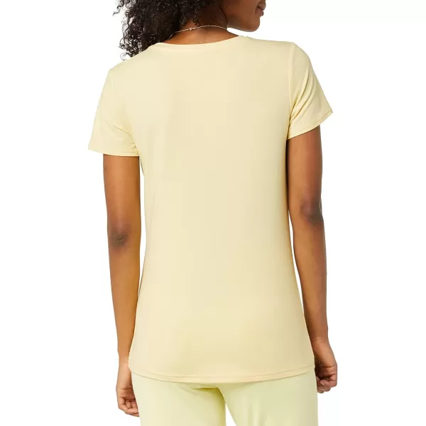 Amazon Essentials Womens Tech Stretch ShortSleeve Crewneck TShirt Available in Plus Size Multipacks2 Light YellowDark Brown