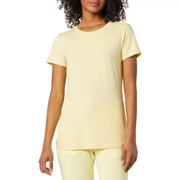 Amazon Essentials Womens Tech Stretch ShortSleeve Crewneck TShirt Available in Plus Size Multipacks2 Light YellowDark Brown