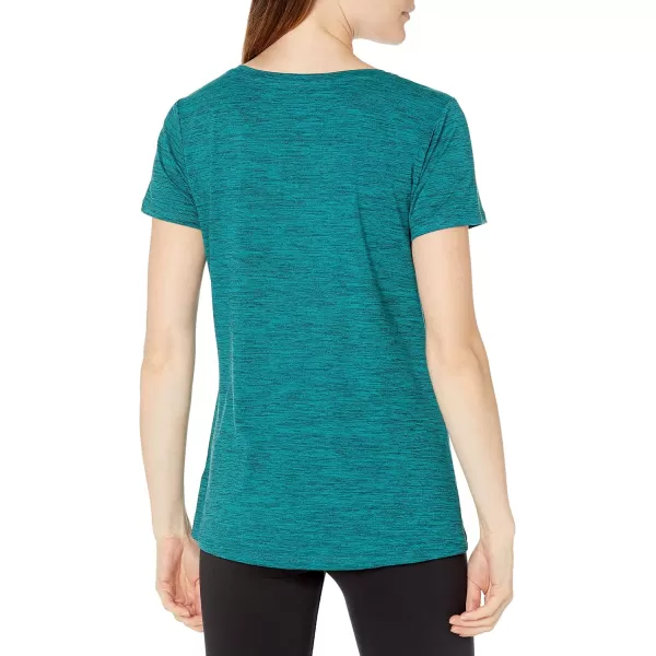 Amazon Essentials Womens Tech Stretch ShortSleeve Crewneck TShirt Available in Plus Size Multipacks2 NavyTeal Blue Space Dye