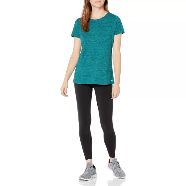 Amazon Essentials Womens Tech Stretch ShortSleeve Crewneck TShirt Available in Plus Size Multipacks2 NavyTeal Blue Space Dye