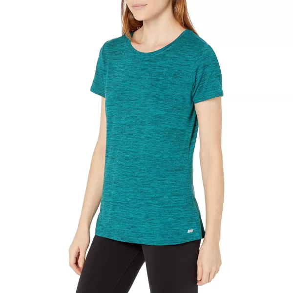 Amazon Essentials Womens Tech Stretch ShortSleeve Crewneck TShirt Available in Plus Size Multipacks2 NavyTeal Blue Space Dye