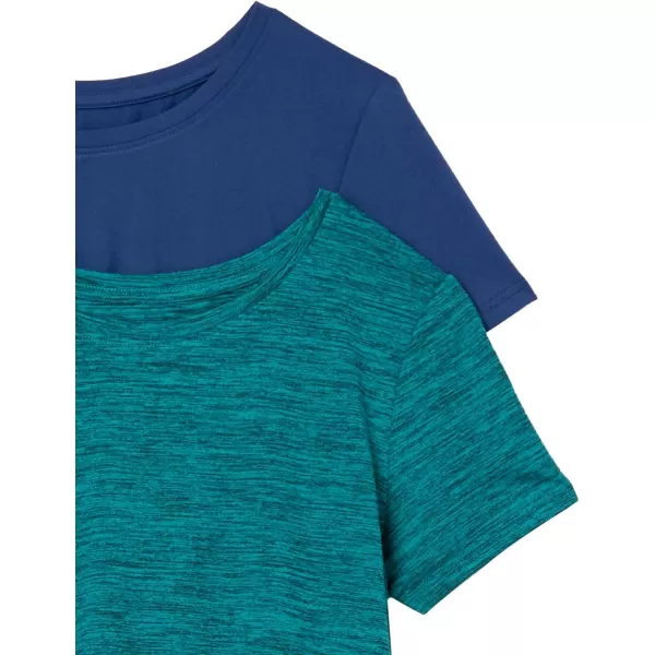 Amazon Essentials Womens Tech Stretch ShortSleeve Crewneck TShirt Available in Plus Size Multipacks2 NavyTeal Blue Space Dye