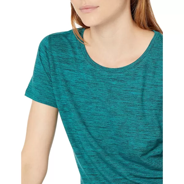 Amazon Essentials Womens Tech Stretch ShortSleeve Crewneck TShirt Available in Plus Size Multipacks2 NavyTeal Blue Space Dye