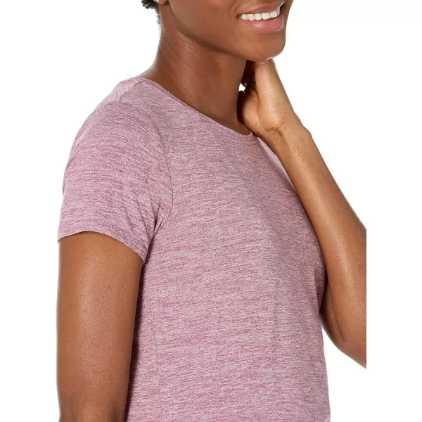 Amazon Essentials Womens Tech Stretch ShortSleeve Crewneck TShirt Available in Plus Size Multipacks2 Plum Space DyeSalmon Pink Space Dye