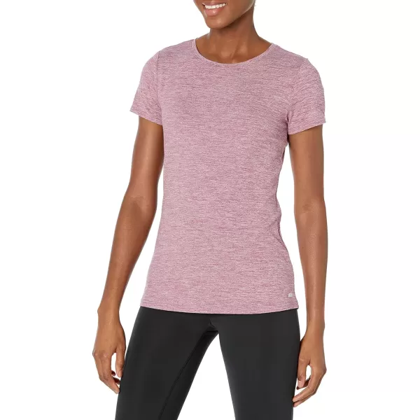 Amazon Essentials Womens Tech Stretch ShortSleeve Crewneck TShirt Available in Plus Size Multipacks2 Plum Space DyeSalmon Pink Space Dye