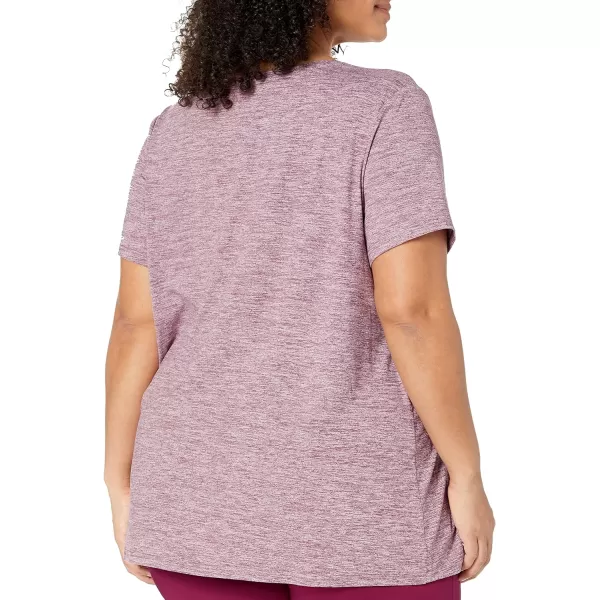 Amazon Essentials Womens Tech Stretch ShortSleeve Crewneck TShirt Available in Plus Size Multipacks2 Plum Space DyeSalmon Pink Space Dye