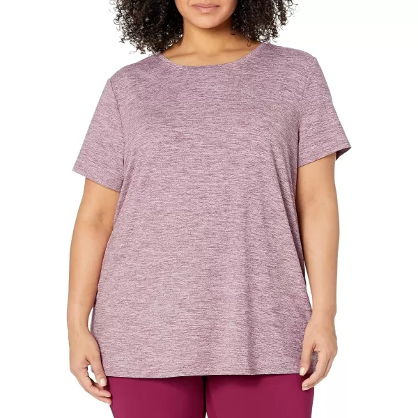 Amazon Essentials Womens Tech Stretch ShortSleeve Crewneck TShirt Available in Plus Size Multipacks2 Plum Space DyeSalmon Pink Space Dye