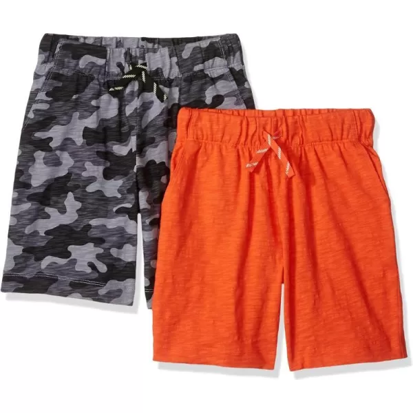 Amazon Essentials Boys and Toddlers Knit Jersey Play Shorts Previously Spotted Zebra Multipacks2 GreyOrange Camo