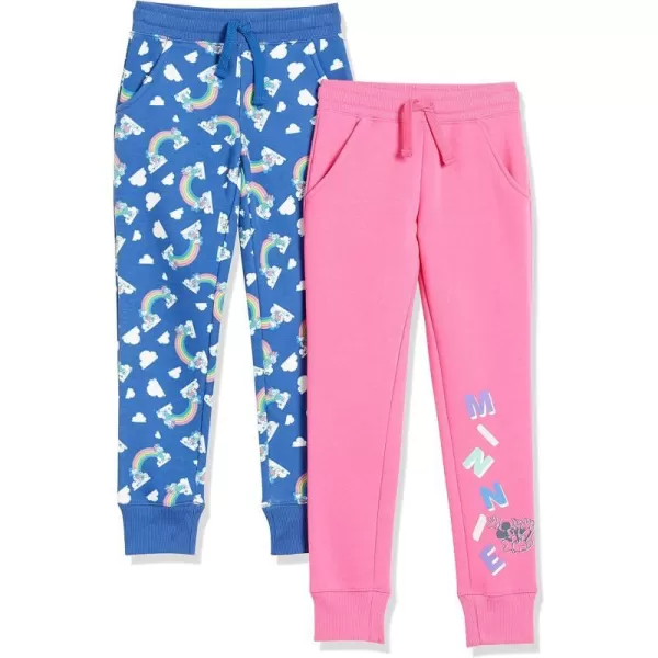 Amazon Essentials Disney  Marvel  Star Wars  Frozen  Princess Girls and Toddlers Fleece Jogger Sweatpants Pack of 2Blue Mickey RainbowsPink Minnie