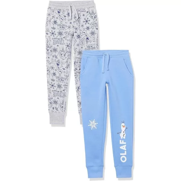 Amazon Essentials Disney  Marvel  Star Wars  Frozen  Princess Girls and Toddlers Fleece Jogger Sweatpants Pack of 2BlueGrey Frozen 2 Olaf