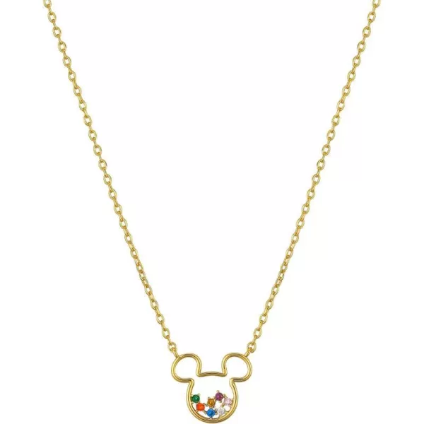 Amazon Essentials Disney Plated MultiColor Cubic Zirconia Mickey Mouse Pendant NecklaceMickey Mouse Gold 16  2