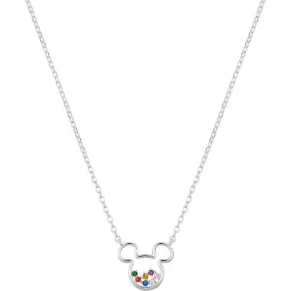 Amazon Essentials Disney Plated MultiColor Cubic Zirconia Mickey Mouse Pendant NecklaceMickey Mouse Silver 16  2