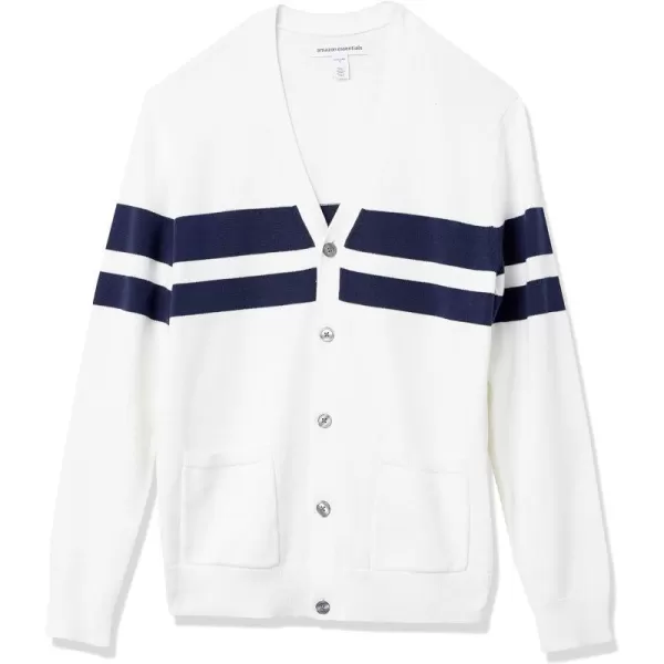 Amazon Essentials Mens Cotton Cardigan SweaterNavy White Rugby Stripe