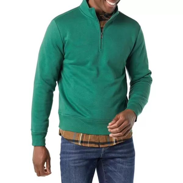 Amazon Essentials Mens LongSleeve QuarterZip Fleece SweatshirtGreen