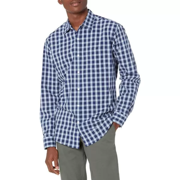 Amazon Essentials Mens RegularFit LongSleeve Casual Poplin ShirtBlue Grey Plaid