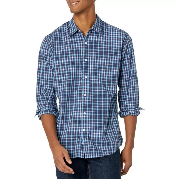 Amazon Essentials Mens RegularFit LongSleeve Casual Poplin ShirtBlue Plaid